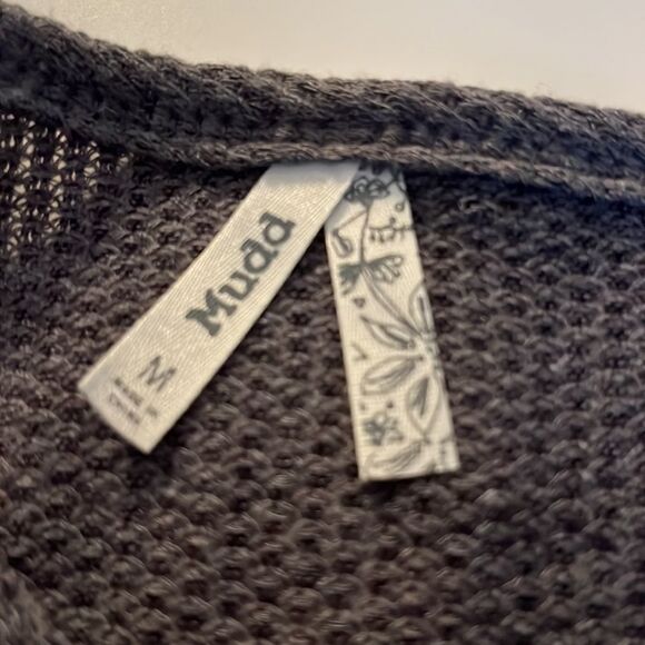 𝅺mudd gray long sleeve button front V-neck ribbed ties at waist oversized SZ M - Picture 8 of 12